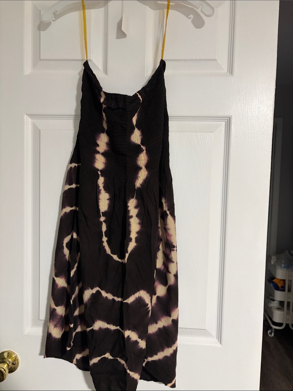 Tie-Dye Strapless Women's Dress in Dark Brown and Cream
